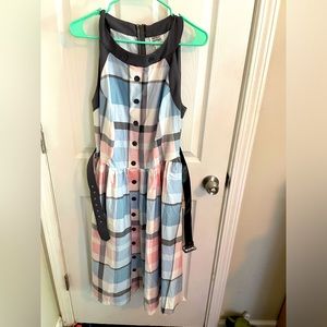 Unique Vintage Pastel Blue & Pink Plaid Maxine Swing Dress